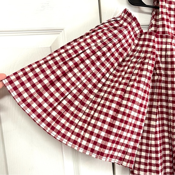 DOE & RAE Red and White Gingham Checked Cold Shoulder Butterfly Sleeve Blouse - Picture 4 of 17